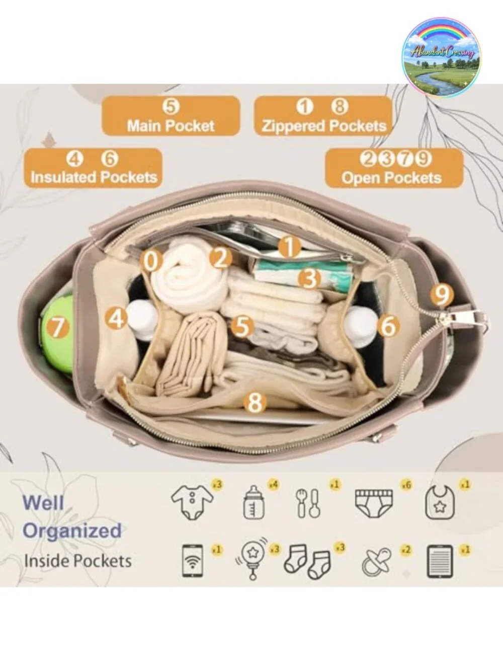 Leather Diaper Bag Tote Backpack with Changing Pad, 12 Pockets, Convertible